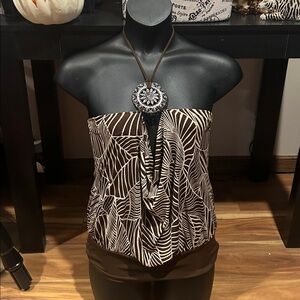 Lipstick Brown & Beige silver necklace tie back Halter Top nwot size medium